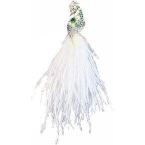 CZ Crysta Peacock Brooch Pin for Women Elegant Feather Tassel Lapel Pins Bird Animal Pearl Badge Delicate Dress Scarf Clips Accessories Jewelry