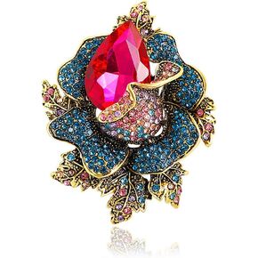 Rhinestone Flower Brooch For Women Crystal Rose Flower Brooch Pin Big Size Rhinestone Crystal Flower Brooch Stylish Rhinestone Rose Flower Brooch Elegant Clothing Hat Bag Accessories