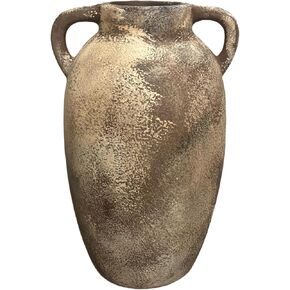 Rustic Ceramic Farmhouse Vase, 9.8 Inch Terra Cotta Vase for Home Decor, Large Pottery Decorative Flower Vase for Living Room, Table Centerpiece, Shelf, Mantel Decoration (Rusty Black)