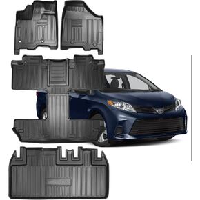 سجادات أرضية 3 صفوف وبطانة شحن خلف الصف الثالث متوافقة مع 2013-2020 Toyota Sienna 7 مقاعد لجميع الأحوال الجوية (بدون مقاعد الصف الثالث القابلة للطي كهربائيًا)