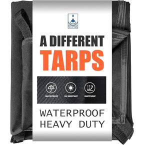 9.5x12Ft Waterproof Canvas Tarp Black，Heavy Duty Multipurpose Oxford Tarpaulin Cover for Canopy Tent, Roof, Boats, Pool, Woodpile, Robust, Rip & Tear Proof, 20mil