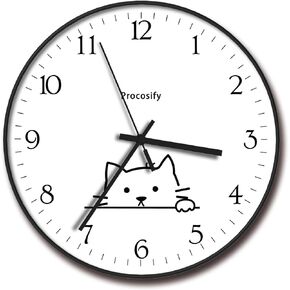 12 inch Wall Clock Decorative Plastic Wall Clock for Bedroom, Battery Operated Silent Wall Clock，White Cat