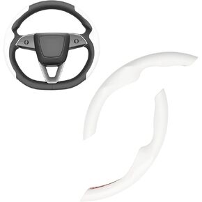 MEWANT 2PCS White PU Carbon Fiber Anti-Skid Segmented Steering Wheel Cover Protector for 2024 Tesla Model 3 Highland