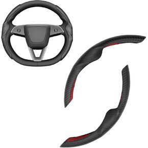 MEWANT 2PCS White PU Carbon Fiber Anti-Skid Segmented Steering Wheel Cover Protector for 2024 Tesla Model 3 Highland