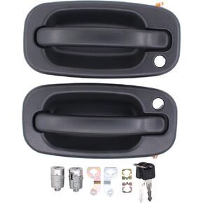 MOTOKU Pair Front Left Driver and Right Passenger Side Black Exterior Door Handle and Door Lock Cylinder with Keys Kit for Chevrolet for GMC Silverado Sierra Suburban Tahoe Yukon 1999-2006