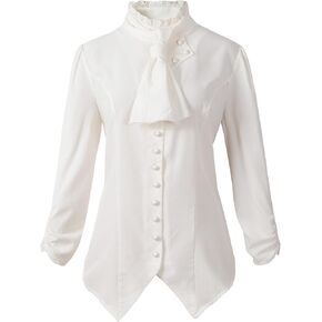 Womens Gothic Victorian Steampunk Ruffle Vamp Renaissance Pirate Blouse Shirt Top