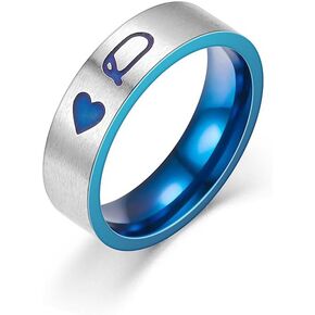 OIDIMS King & Queen Couple Matching Band Ring for Women Men Blue Stainless Steel Promise Love Heart Engagement Wedding Ring Comfort Fit Finger Anniversary Valentine's Day Birthday Eternity Gift