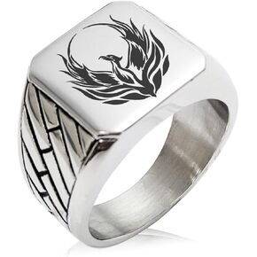 Stainless Steel Greek Mythology Phoenix Geometric Pattern Biker Style Polished Ring