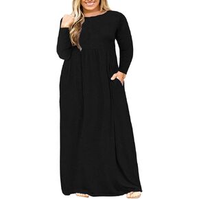 Nemidor Women Long Sleeve Loose Plain Casual Plus Size Long Maxi Dress with Pockets