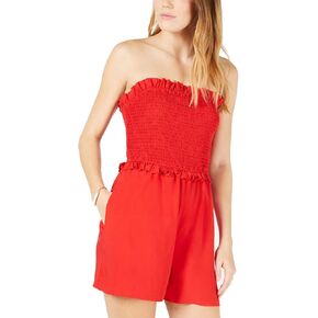 Maison Jules Womens Smocked Romper Jumpsuit, Red, X-Large