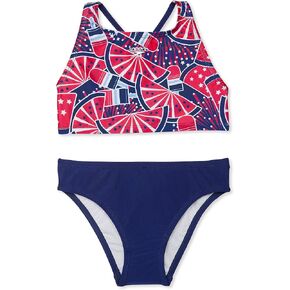 Speedo Womens Printed Strappy Bikini Set (Big Kids) Speedo Red 12 Big Kids