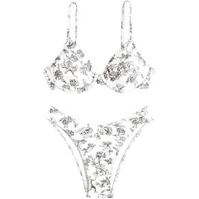 SHENHE Women's Underwire 2 Piece Swimsuits Floral High Cut Bikini Set Bathing Suit