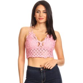 Anna-Kaci Women's Boho Floral Crochet Lace Adjustable Strap Bralette Bra Crop Bikini Tops