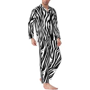 Men'S Long Sleeve Pajama Set,Zebra Print Art Top And Pant Set
