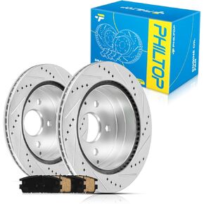 PHILTOP 54094+D833 Front Drilled and Slotted Disc Brake Rotor and Ceramic Brake Pad Set Kit For Explorer 2002-2005, Mountaineer 2002-2005, 6 pcs