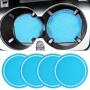4PCS Bling Car Coasters, Universal Vehicle Bling Car Accessories -2.75 inch Silicone Anti Slip Crystal Rhinestone Cup Holder Coasters for Most Car, Car Coasters for Women Yellow