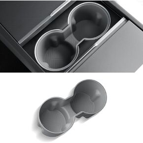 Rear Seat Cup Holder Insert Compatible with Tesla Model 3 2024 Highland Interior Accessories Non-Slip & Washable, Silicone Grey