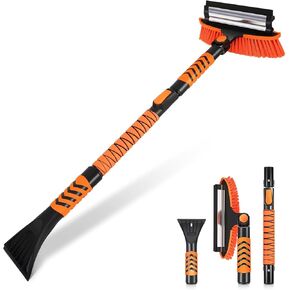 Auto Dynasty 3-in-1 Snow Brush with Ice Scraper, 44 inch Extendable Snow Broom with Pivoting Head and Handle Grip for Car Windshield, Vehicle Snow Removal Tool for Car Truck SUV