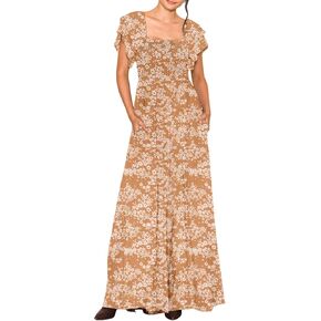 Dokotoo Women's Casual Loose Overalls Jumpsuits One Piece Ruffle Short Sleevel Printed Wide Leg Long Pant With Pockets