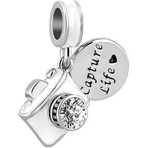 KunBead Capture Life Camera Birthday Dangle Bead Charms Compatible with Pandora Bracelet