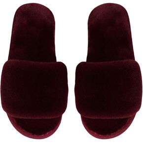 OYOANGLE Women's Furry Fur Slippers Open Toe Comfy Home Slides Fuzzy Indoor Outdoor Bedroom Warm Slippers