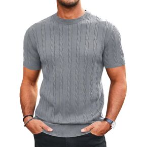 Runcati Mens Knit Short Sleeve T Shirts Casual Crewneck Slim Fit Shirt Cable Knitted Stretch Pullover Tees