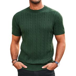 Runcati Mens Knit Short Sleeve T Shirts Casual Crewneck Slim Fit Shirt Cable Knitted Stretch Pullover Tees in Saudi Arabia