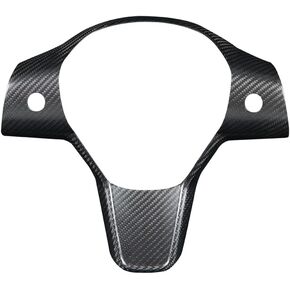 JSWAN Carbon Fiber Steering Wheel Cover for Tesla Model 3 Model Y Interior Wrap Steering Wheel Trim Cover Frame Decorative Sticker Interior Accessories Parts (Matte Black)