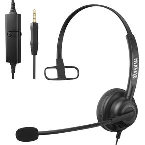 Arama Cell Phone Headset w/Lightweight Secure-Fit Headband, Pro Noise Canceling Mic and in-line Controls 3.5mm Headset for iPhone, Samsung, LG, HTC, BlackBerry Mobile Phone and iPad Tablets (A602MP)