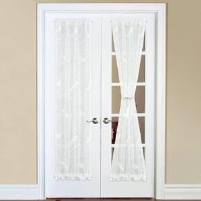 VOGOL Sheer Door Curtains 72 Inch Long, Birds Pattern Patio Door Curtain for Sliding Door with Tieback, Top and Bottom Rod Pockets Solid Treatment, 1 Piece