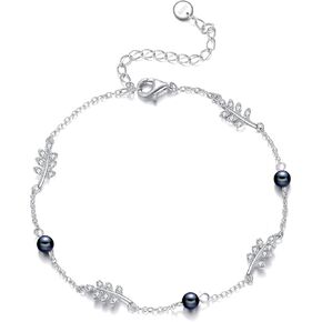Black Pearl Bracelet for Women Sterling Silver Leaf Black Pearl Bracelet Black Pearl Jewelry Gift for Women