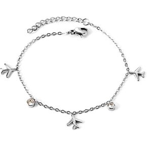 Dainty Airplane CZ Bezel Hand Chain Bracelet for Women Silver Plated Stainless Steel Lovely Aircraft Crystal Charms Link Bracelets Harness Trendy Birthday Holiday Jewelry Gift for Mom Daughter Niece