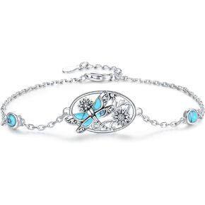 S925 Sterling Silver Turquoise Dragonfly Sunflower Bracelet - Vintage Bohemian Bracelet Victorian Style Jewelry Christmas Birthday Gifts for Women