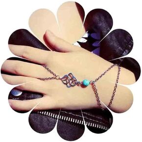 Boho Turquoise Slave Bracelet Silver Ring Wrist Bracelet Turquoise Finger Bracelet Minimalist Hand Chain Bracelet Jewelry for Women