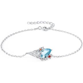 JewelryPalace Ice Cream 1.8ct Genuine Sky Blue Topaz Adjustable Link Bracelet for Women, 14k White Gold Plated 925 Sterling Silver Bracelet for Her, Natural Gemstone Jewelry Sets