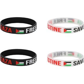 Free Palestine Bracelet for Women Men Palestine Gaza Flag Arabic Freedom For Palestinians Support Palestine Silicone Wristbands Water-proof Rubber Support Palestine Elastic Jewelry 4 Pcs in Kuwait