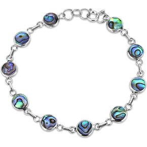 AeraVida Casual Chic Rainbow Abalone Double Sided Round Link .925 Sterling Silver Bracelet | Jewelry Gifts for Women | Silver Bracelet | Abalone Jewelry