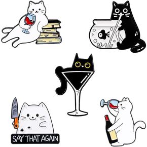 White & Black Cat Enamel Lapel Pins for Women Girl Cute Animal Enamel Brooch Pins for Jackets Playful Cat Enamel Brooch Badge DIY Accessories Decor