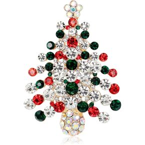 WCRAZYE Rhinestone Christmas Tree Brooch for Women Girls Unique Crystal Christmas Xmas Brooches Pin Tiered Leaf Scarf Scarves Shawl Clip Holiday Jewelry Wedding Party