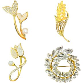 Butterfly Wreath Brooch Pin White Pearl Flower Women Rhinestone Scarf Buckle Pin Gold Wedding Bridal Brooches Lady