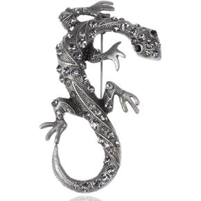 Alilang Womens Antique Topaz Grey Rhinestones Vintage Gothic Gecko Lizard Long Brooch Pin