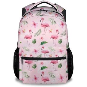 Backpacks for School, 17 Inch Aesthetic Backpack for Girls, White Flamingo Lightweight Bookbag for Kids