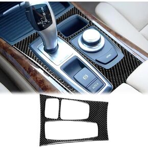 SUNJIKA Compatible with Carbon Fiber Center Consoles Gear Shifter Box Panel Cover Trim Auto Car Interior Accessories for BMW X5 X6 E70 E71 2007 2008 2009 (1pc Black C)