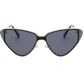 Luxury Metal Punk Cat Eye Sunglasses Women Men Designer One Piece Brown Sun Glasses Lady Trendy Gold Black Eyewear N45