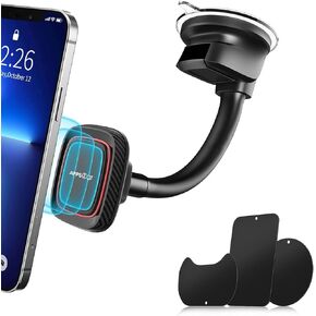 APPS2Car Magnetic Car Phone Holder Mount with 6 Strong Magnets, Windshield Dashboard Magnetic Suction Cup Phone Holder for Car, fit Most Smartphones & Mini Tablets