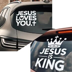 Jesus Loves You, Jesus is King Decals for Cars and Trucks Pack of 2 Different Stickers Size 6''