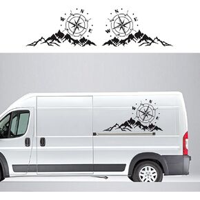 Mountain Compass Sticker Decal for Car Hood Car Compass Graphic Sticker for SUV Off-Road Vehicle Body Side Door Trunk Universal Waterproof Vinyl Car Sticker 22''x11.8''in（2PCS (Style B Black)