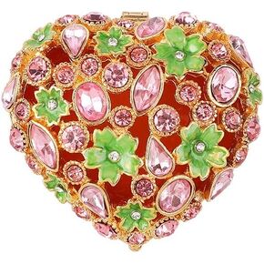 QIFU Elegant Heart Shaped Trinket Box with Colorful Enamel and Shine Rhinestones, Classical Jewelry Box for Rings or Earrings, Unique Ring Box to Show Your Ring in Style