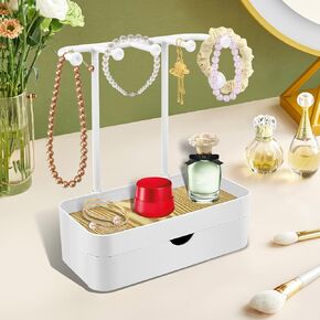 Jewelry Organizer Stand, Necklaces Holder with Tray, Jewelry Storage Hooks, Jewelry Display Stand for Necklace, Earrings, Rings, Bracelets, Watches, Keys (B0DDKPSSFK)