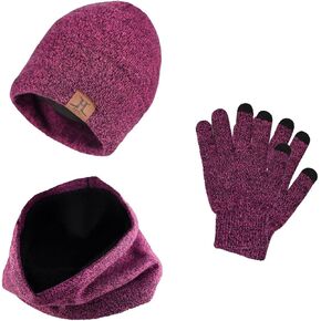 3 PCS Winter Beanie Hat Scarf Gloves Set, Knitted Hat Scarf Touch Screen Gloves for Men Women